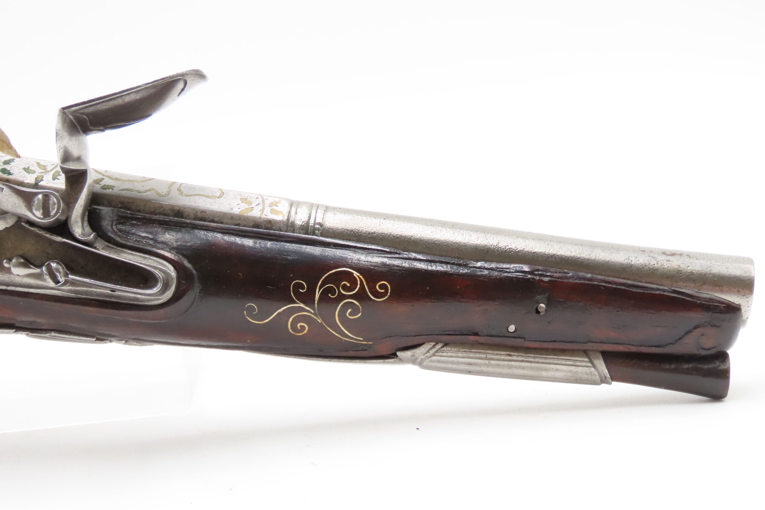 BRACE of BRASS & SILVER INLAID Antique OTTOMAN Flintlock HOLSTER Pistols “M.A. GIVRATI” Marked Mid to Late 1700s Pistols - Image 18