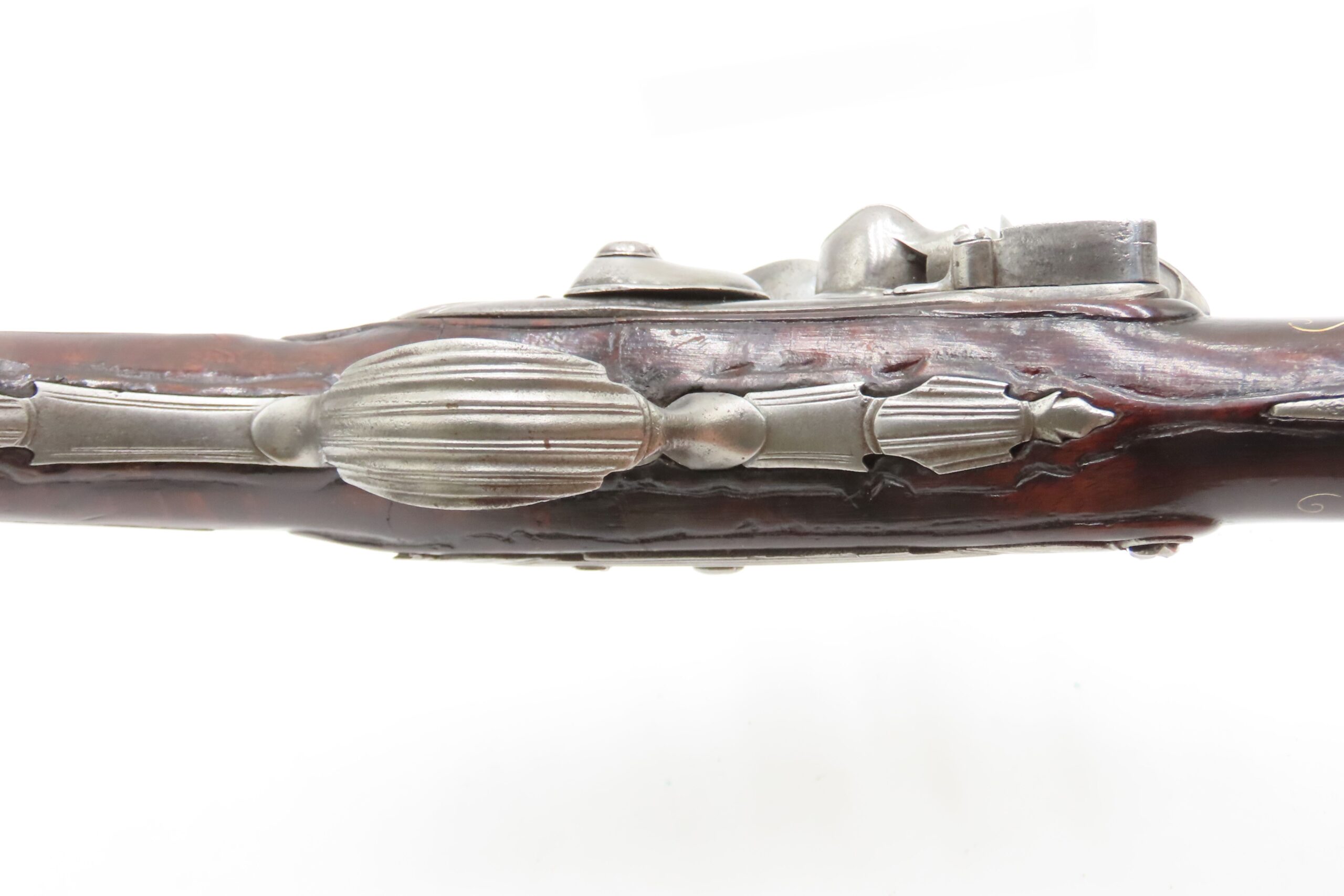 BRACE of BRASS & SILVER INLAID Antique OTTOMAN Flintlock HOLSTER Pistols “M.A. GIVRATI” Marked Mid to Late 1700s Pistols - Image 22