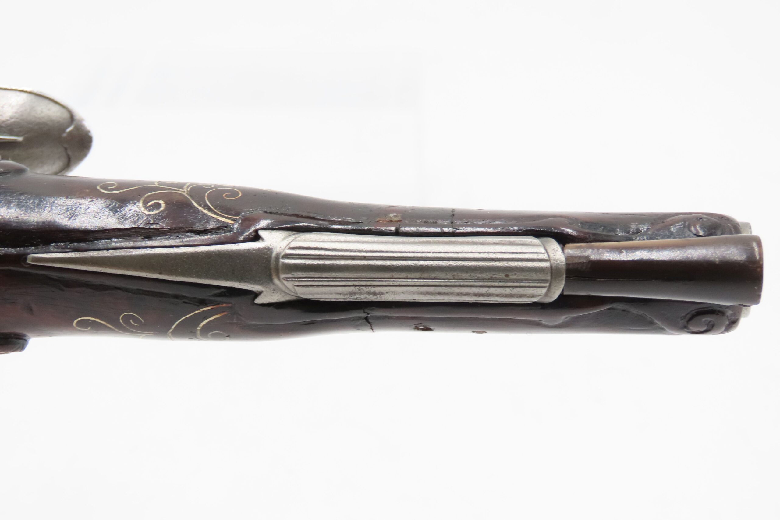 BRACE of BRASS & SILVER INLAID Antique OTTOMAN Flintlock HOLSTER Pistols “M.A. GIVRATI” Marked Mid to Late 1700s Pistols - Image 8