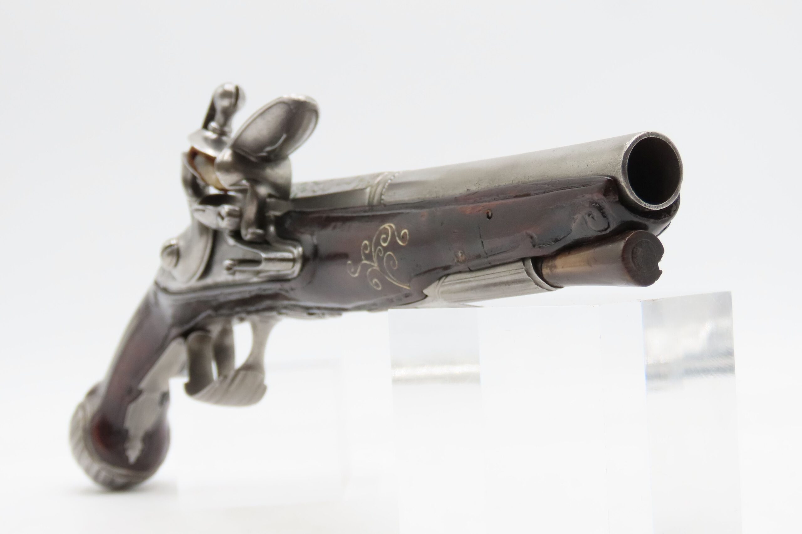 BRACE of BRASS & SILVER INLAID Antique OTTOMAN Flintlock HOLSTER Pistols “M.A. GIVRATI” Marked Mid to Late 1700s Pistols - Image 15